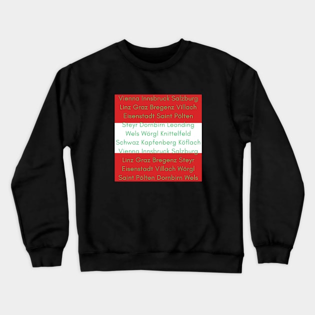 Austrian Flag Colors with Cities Crewneck Sweatshirt by aybe7elf